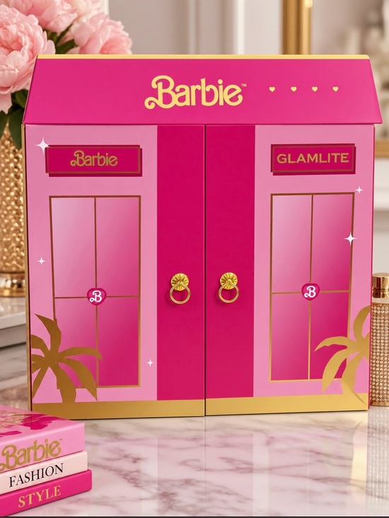 Barbie Other - Barbie Pink and Gold double door makeup Cabinet presentation box